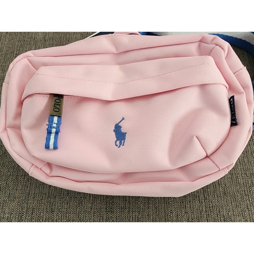 POLO RALPH LAUREN Pink Waist Pack Adjustable Blue White Striped Strap - Picture 2 of 9